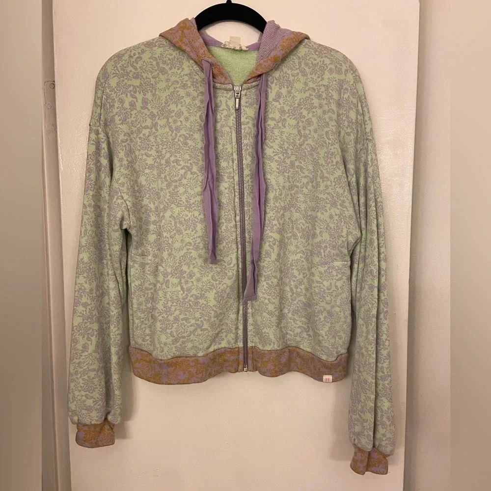 Roller Rabbit Ismay Blair Floral Zip Up Hoodie Mint Green & Purple Size Medium - Picture 3 of 9